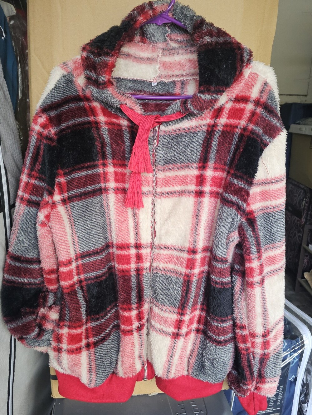 Cozy Plaid Womens  Hooded Zip Jackets - Red, Brownk & Rose $20 Each Or 2 For $35